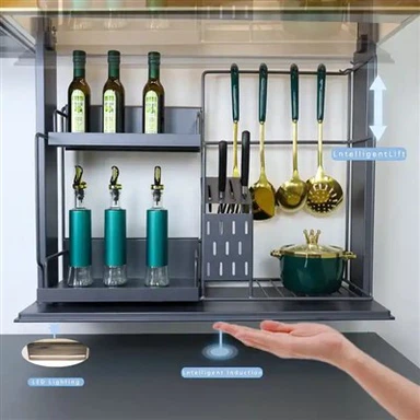 Konyhai automata emelő szekrény Hangvezérlés Lift Érintővezérlés Húzókosár